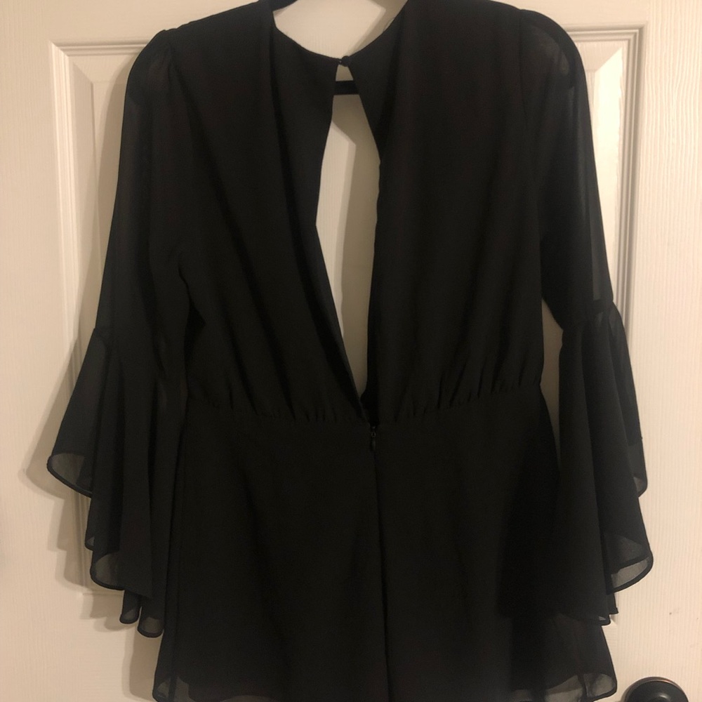Black bell sleeve romper with key hole back